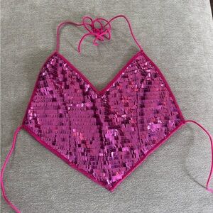 Pink Sequin Halter Top